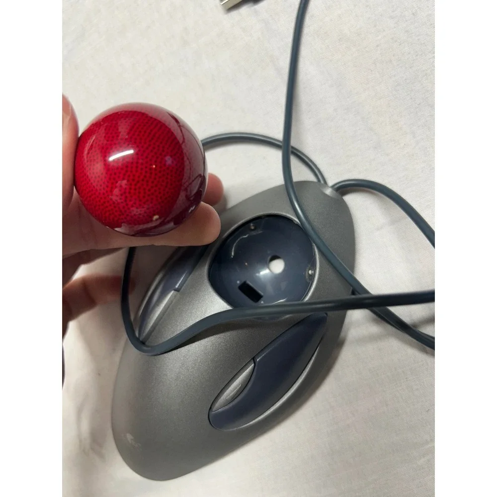 Logitech Marble Mouse USB Wired Trackball T-BC21 Ambidextrous Gray Red Ball